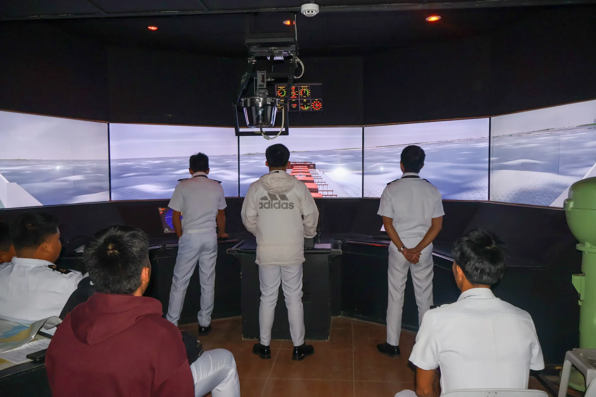 Bridge team training inside the VMA marine transportation simulator