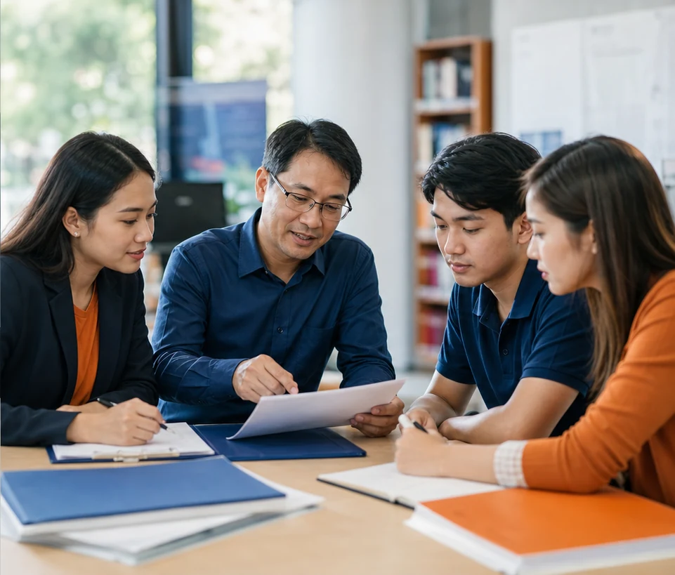 college research office faculty mentor reviewing ethical research documentation